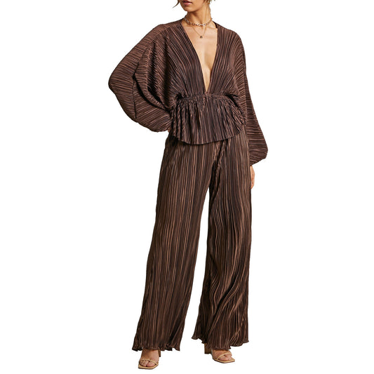 New Pleated Wide-Leg Pants Two-Piece Set Fashion Outfit