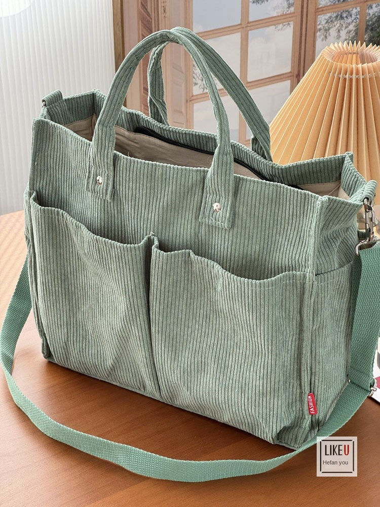 Autumn Winter Multi-Pocket Corduroy Tote Bag