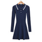 Women's Polo Collar Button Design, Slim Fit and Waist Cinching, Long Sleeved Knitted Dress
