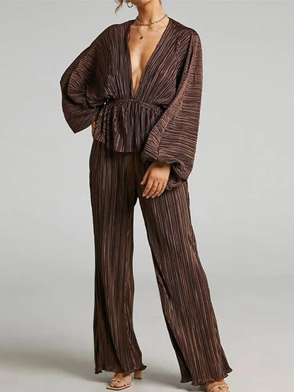 New Pleated Wide-Leg Pants Two-Piece Set Fashion Outfit