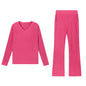 Fashionable Casual Loose V-Neck Ribbed Knit Set for Women