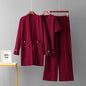 Mid Length Cardigan Jacket+short Sleeved top+wide leg pants three piece set