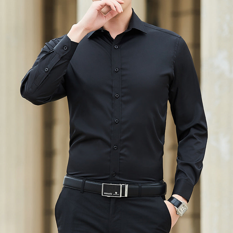 Men's Long Sleeved Slim Fit Solid Color Professional Business Dress Men's Suit Shirt