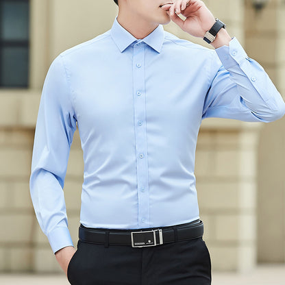 Men's Long Sleeved Slim Fit Solid Color Professional Business Dress Men's Suit Shirt