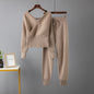 New V-Neck Sweater + Casual Sport Pants Two-Piece Set for Women