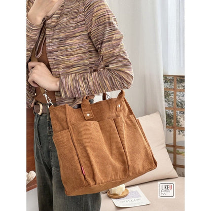 Autumn Winter Multi-Pocket Corduroy Tote Bag