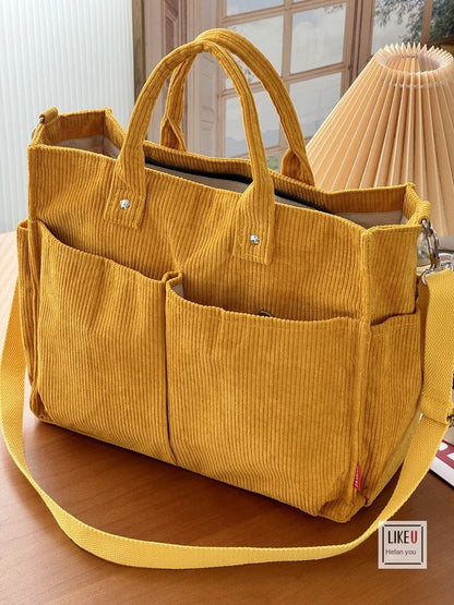 Autumn Winter Multi-Pocket Corduroy Tote Bag