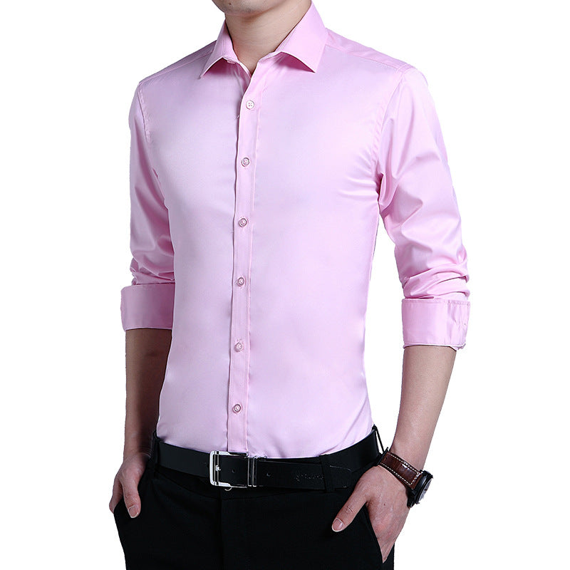 Men's Long Sleeved Slim Fit Solid Color Professional Business Dress Men's Suit Shirt