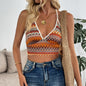 Fashionable geometric striped neck hanging slim fitting camisole vest for women