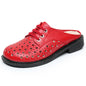 Cave shoes real leather flat heel thick sole hollowed out sandals women's slippers round toe