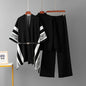 Jacquard Cape Top with Loose Wide-Leg Pants Knit Three-Piece Set