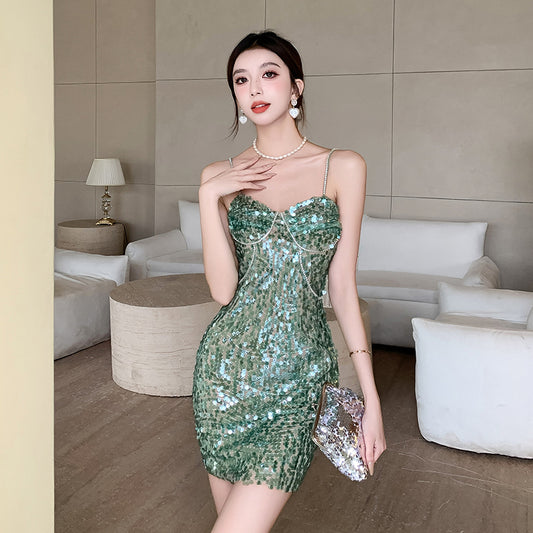 Heavy Industry Rhinestone Sequin Sweet and Spicy Dress