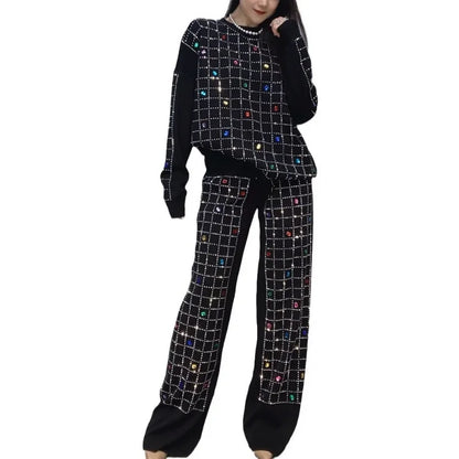 Fall Retro Style Outfits Women's Diamond Two-Sets