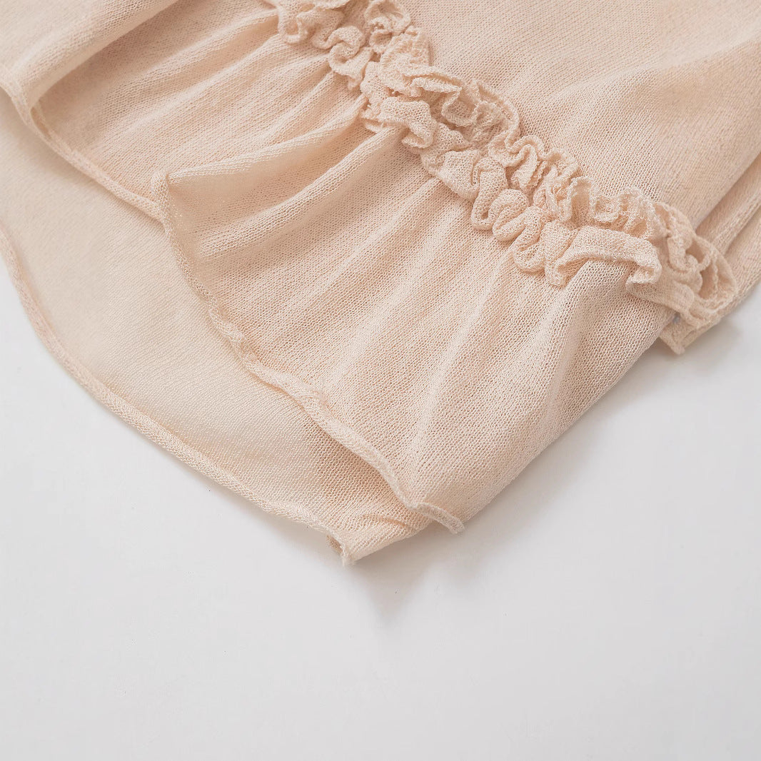 V-neck ruffle edge knitted camisole cardigan for women