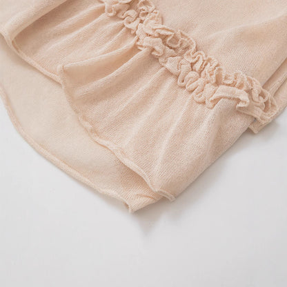 V-neck ruffle edge knitted camisole cardigan for women