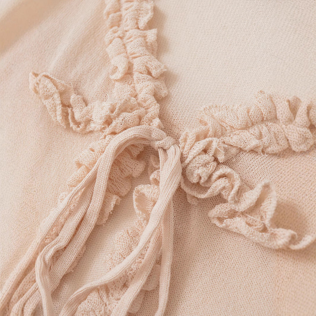 V-neck ruffle edge knitted camisole cardigan for women