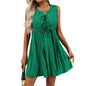 European and American women's lace up fashionable short sleeveless vacation dress