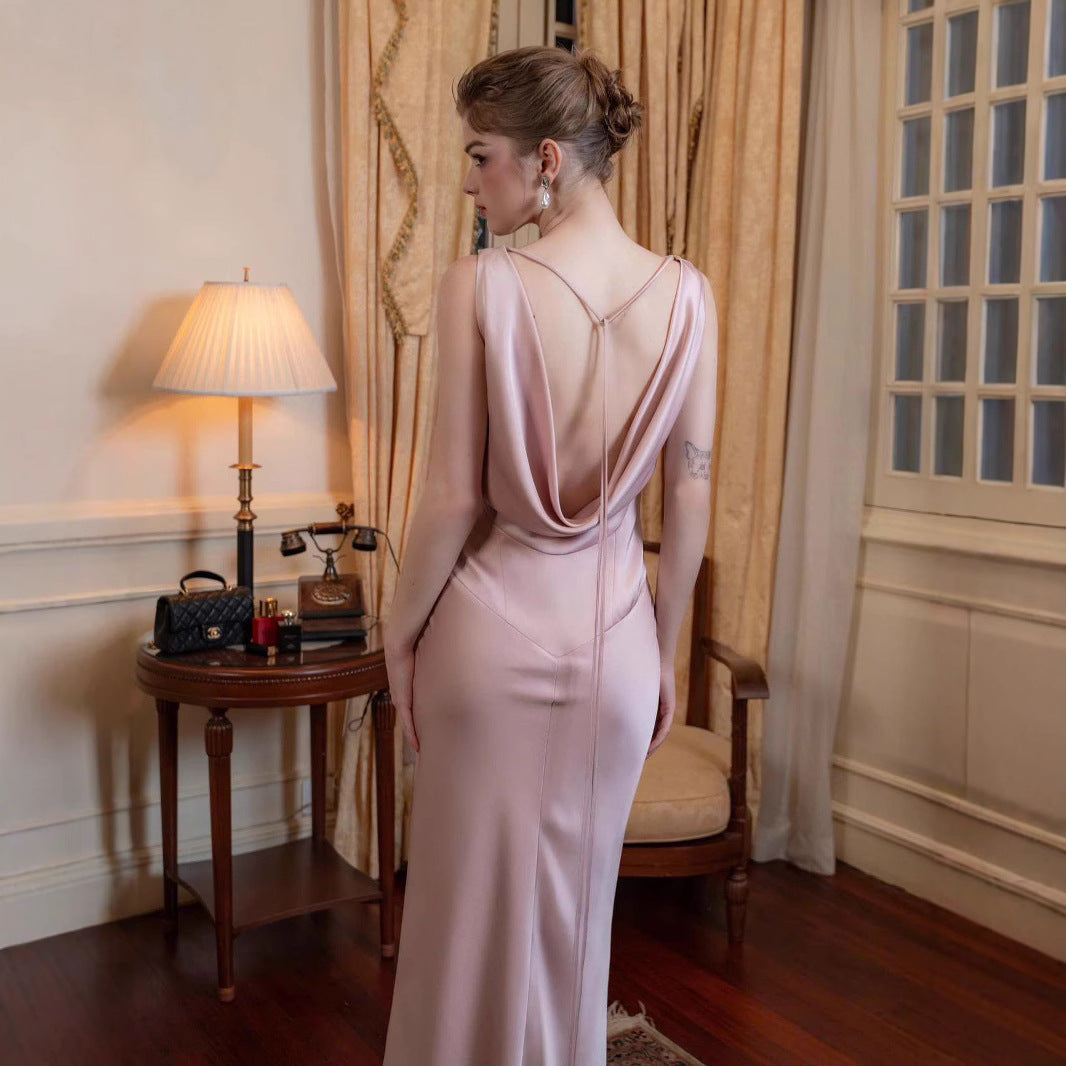 Long Dress Celebrity Pure Desire High-end Formal Wear Bridesmaid Solid Color