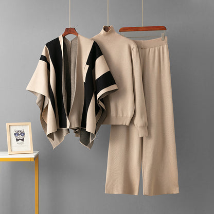 Women’s Shawl, Sweater & Wide Leg Pants 3-Piece Set