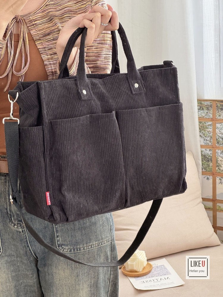 Autumn Winter Multi-Pocket Corduroy Tote Bag