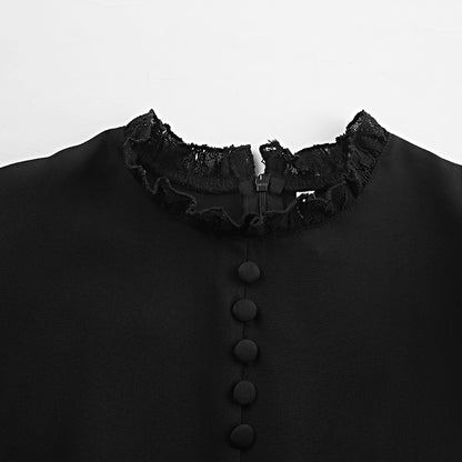 Long sleeved dress design sense small black skirt A-line skirt for women