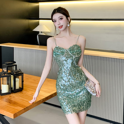 Heavy Industry Rhinestone Sequin Sweet and Spicy Dress