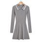 Women's Polo Collar Button Design, Slim Fit and Waist Cinching, Long Sleeved Knitted Dress