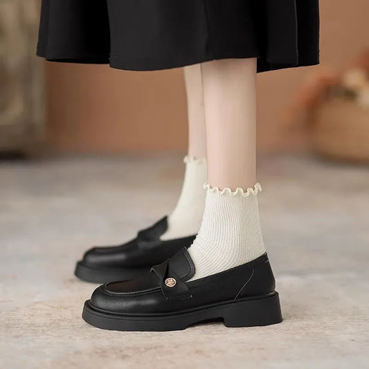 Spring new coarse order shoes with thick soles and small leather shoes for one foot pedaling