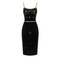 Luxurious Black Evening Dinner Dress Women's Square Collar Crystal Sequins Strap Dress