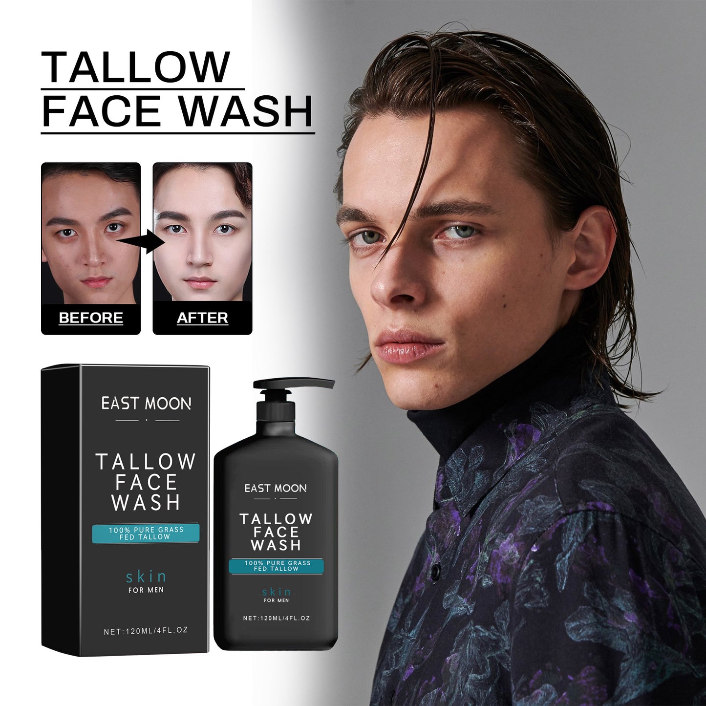 Men's Daily Facial Cleanser Deeply Cleans,Tightens Skin Pores,Moisturizes  and Brightens