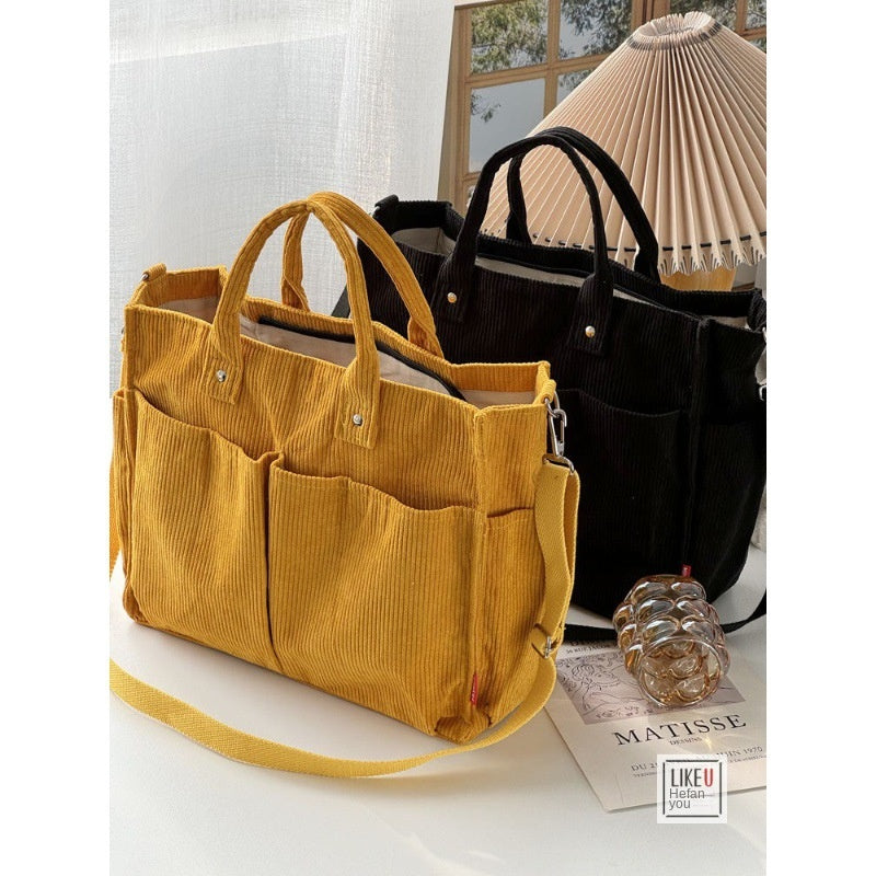Autumn Winter Multi-Pocket Corduroy Tote Bag