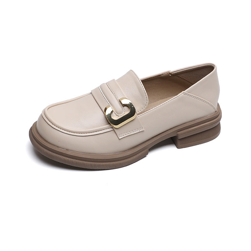 New autumn and winter one-step-on retro small leather shoes British style soft sole thick heel single shoes for women