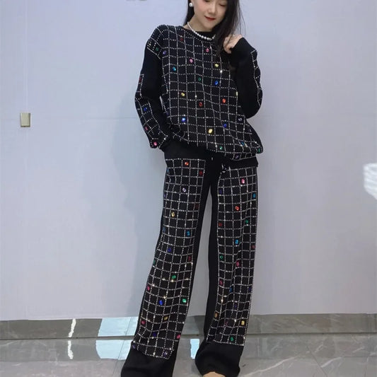 Fall Retro Style Outfits Women's Diamond Two-Sets