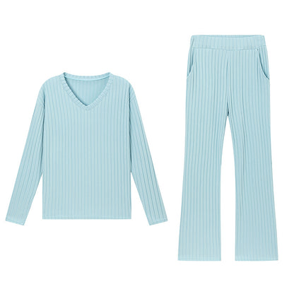 Fashionable Casual Loose V-Neck Ribbed Knit Set for Women