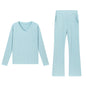 Fashionable Casual Loose V-Neck Ribbed Knit Set for Women