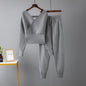New V-Neck Sweater + Casual Sport Pants Two-Piece Set for Women