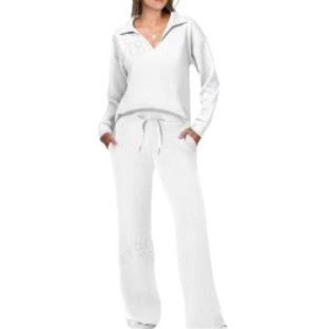 Cross-border New Pure Color Turn-down Collar Loose Casual Straight Pants Multi-color Set
