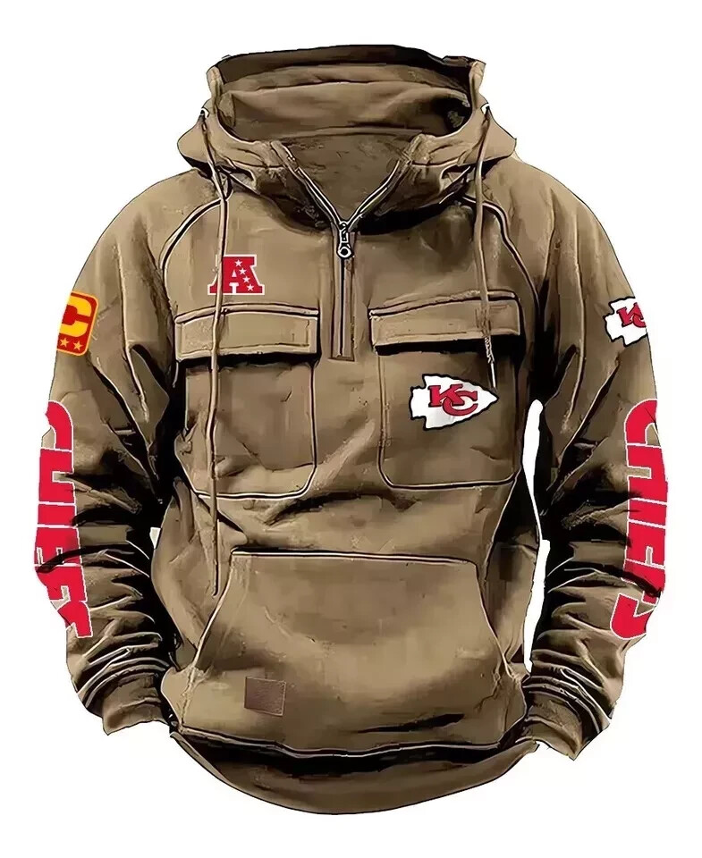 Men's Hooded Sweatshirt Retro Multi Pocket Jacket
