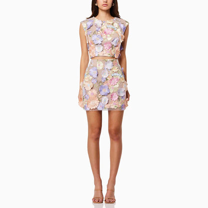 Embroidered Crochet Sleeveless Crop Top with Pencil Skirt Two-Piece Set