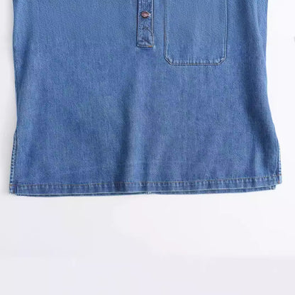 Women's Retro Lapel Casual Shirt Set Belted Loose Denim Pants 2-piece