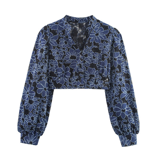 Long-Sleeve Fashion Loose Casual Design Sense Minimalist Bubble Sleeve Shirt Top