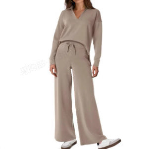 Cross-border New Pure Color Turn-down Collar Loose Casual Straight Pants Multi-color Set