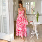 Elegant style suspender printed thousand layer skirt dress