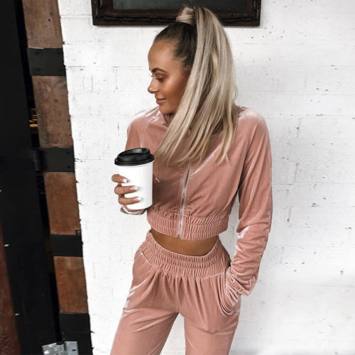 Women’s Velvet Sweatshirt & Pants Set—a premium 2-piece velour tracksuit