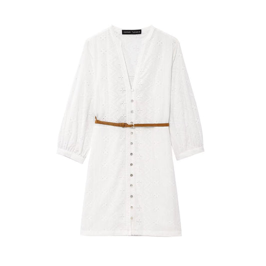 Single breasted shirt style dress with belt for women