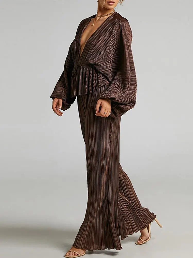 New Pleated Wide-Leg Pants Two-Piece Set Fashion Outfit