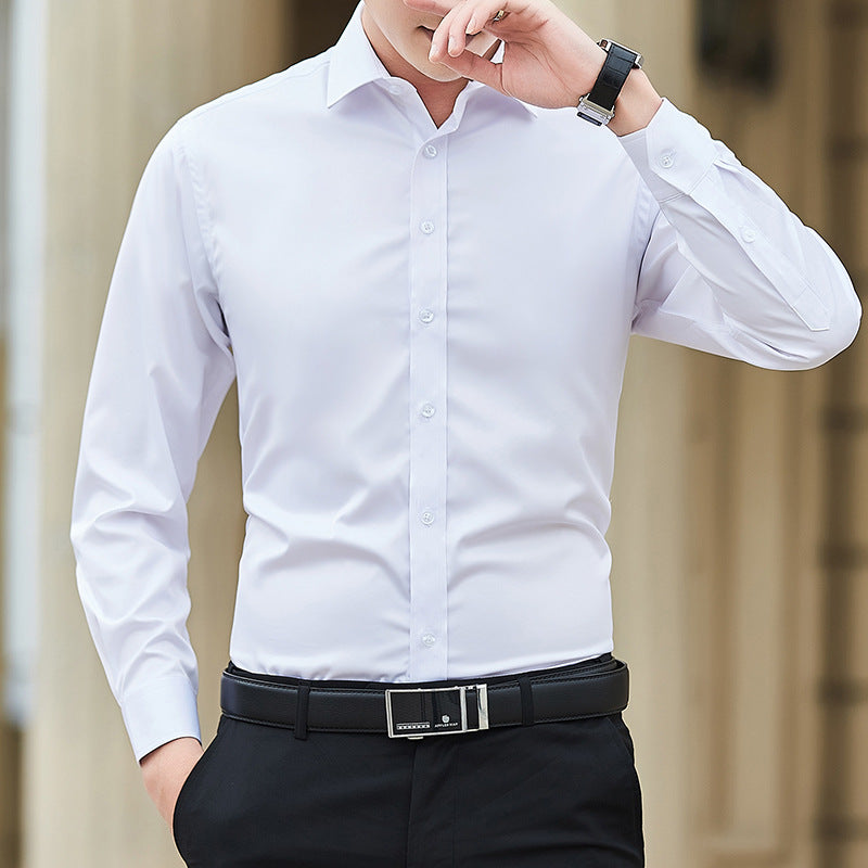 Men's Long Sleeved Slim Fit Solid Color Professional Business Dress Men's Suit Shirt