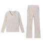Fashionable Casual Loose V-Neck Ribbed Knit Set for Women