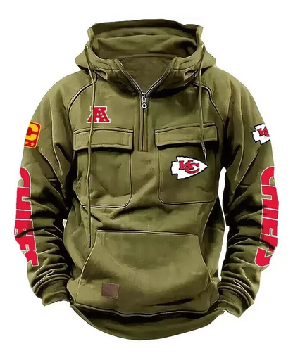 Men's Hooded Sweatshirt Retro Multi Pocket Jacket
