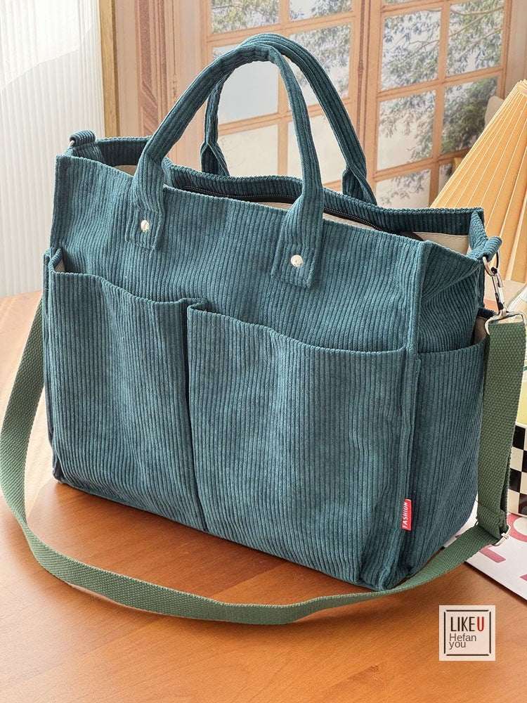Autumn Winter Multi-Pocket Corduroy Tote Bag